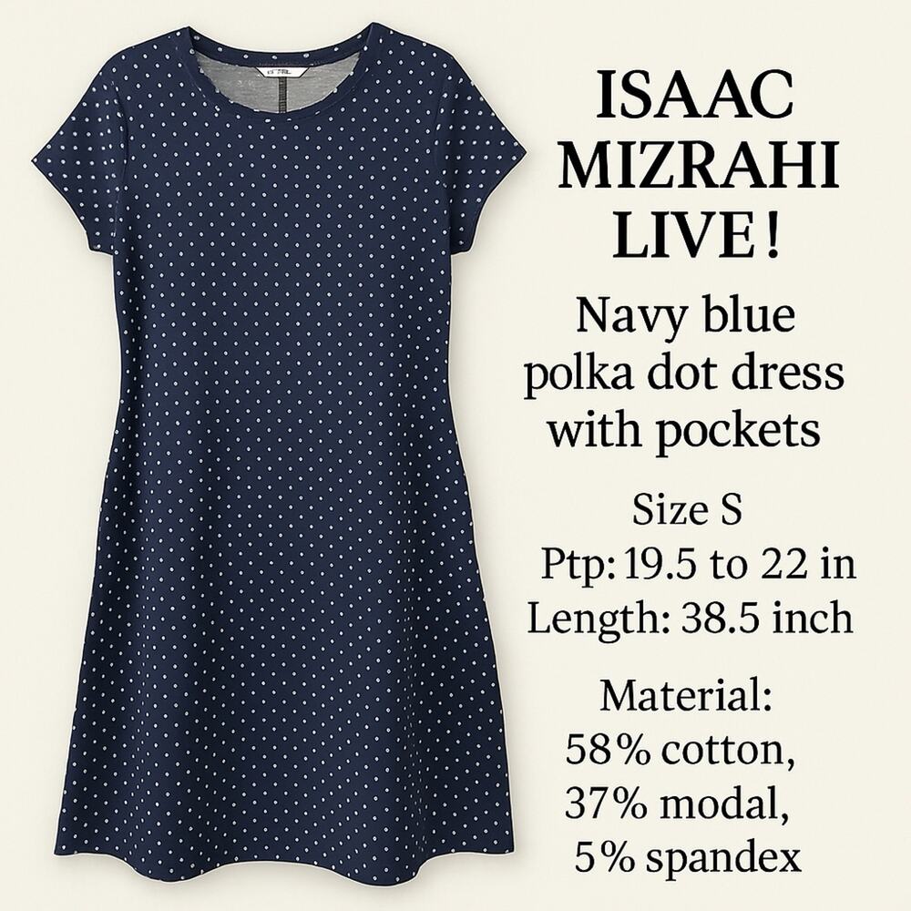 Isaac Mizrahi Live! Navy Blue Polka Dot Dress with Pockets – Size S